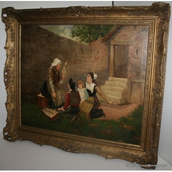 19th c. Genre Painting Oil on Canvas