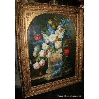 Large Dutch Old Master Style Flowers Oil on Canvas
