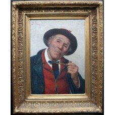 "Old Man Smoking Pipe" Claudio Rinaldi (Italian, 1852-after 1909) Oil on Canvas