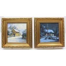 Pair of Alan King Winter Landscape Paintings Oil on Canvas