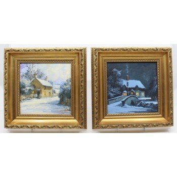 Pair of Alan King Winter Landscape Paintings Oil on Canvas