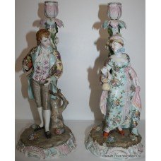 Pair of Antique Volkstedt Dresden Candlesticks c.1890