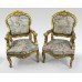 Pair of Carved Giltwood Louis XV Style Upholstered Armchairs