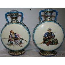 Pair of Bordeaux (Vieillard & Cie.) Cloisonné Faience Moonflasks