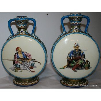 Pair of Bordeaux (Vieillard & Cie.) Cloisonné Faience Moonflasks