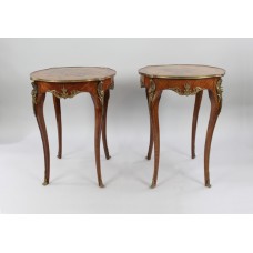Pair of Brass Bound Kingwood Marquetry Lamp Tables