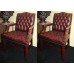 Pair of Mahogany Buttoned Red Leather Studded Library Chairs