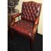 Pair of Mahogany Buttoned Red Leather Studded Library Chairs