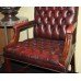 Pair of Mahogany Buttoned Red Leather Studded Library Chairs