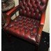 Pair of Mahogany Buttoned Red Leather Studded Library Chairs