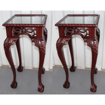 Pair of Carved Mahogany Glass Topped Pedestal Stands