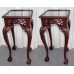 Pair of Carved Mahogany Glass Topped Pedestal Stands