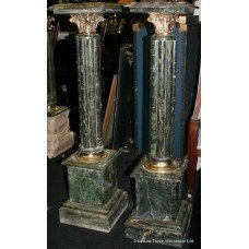 Pair of Ornate Heavy French Style Green Marble Column Pedestals