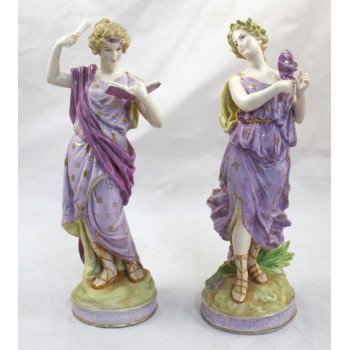 Pair of Continental Porcelain Figurines Muses Stamped