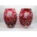 Pair of Ruby Cut Glass Overlay Crystal Ovoid Vases