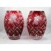 Pair of Ruby Cut Glass Overlay Crystal Ovoid Vases