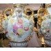 Pair of Ornate 5 ft Dresden Floral Lidded Urns