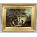 Pair of Early 19th c. Country Genre Scenes Oil on Canvas