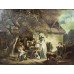 Pair of Early 19th c. Country Genre Scenes Oil on Canvas
