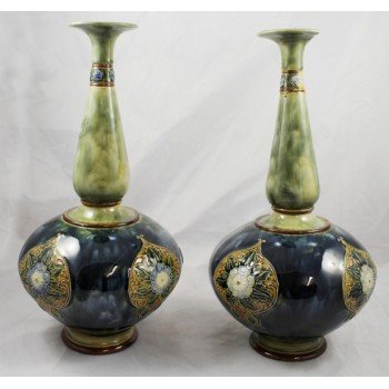 Pair of Early 20th c. Royal Doulton Glazed Stoneware Vases #7017