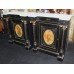 Pair of 19th c. Ebonized Marble Topped Inverted Breakfront Side Cabinets
