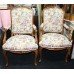 Pair of Floral Tapestry Style Upholstered Carved Occasional Armchairs Hall Chairs