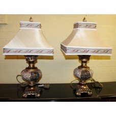 Pair of Gilt Decorated Designer Table Lamps with Shades