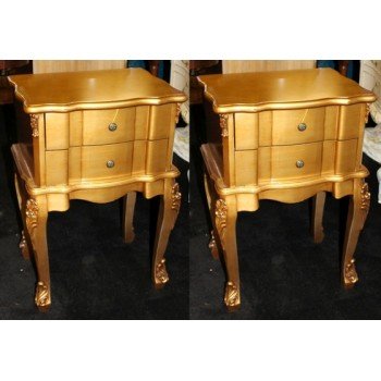 Pair of French Style Gilt Lacquered Bedside Cabinets Nightstands