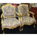 Pair of Gilt Louis XV Style Upholstered Fauteuil Armchairs