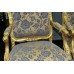 Pair of Gilt Louis XV Style Upholstered Fauteuil Armchairs