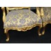 Pair of Gilt Louis XV Style Upholstered Fauteuil Armchairs