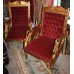 Stunning Pair of Carved Giltwood Red Velvet Swan Throne Chairs