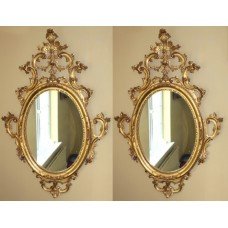 Pair of Ornate Hand Carved Louis XV Style Gold Leaf Mirrors