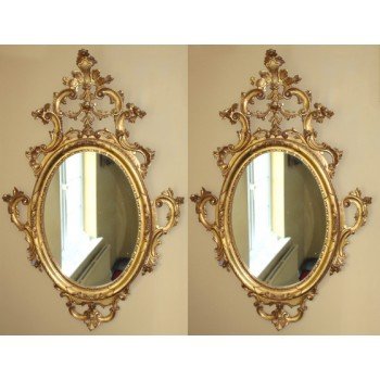 Pair of Ornate Hand Carved Louis XV Style Gold Leaf Mirrors