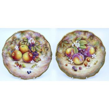 Pair of Hand Painted Worcester Fruit Plates by David Fuller
