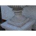Pair of Heavy Composite Stone Garden Urns on Pedestals