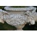 Pair of Heavy Composite Stone Ram's Head Garden Urns on Pedestals