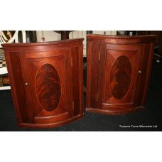 Pair of Inlaid Mahogany Wall Hanging Corner Cabinets