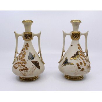 Pair of Late Victorian Gilded Blush Two Handled Vases 1021
