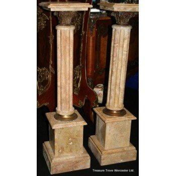 Pair of 19th c. French Style Cream Marble Column Pedestals