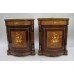 Pair of Marble Topped Inlaid French Corner Cabinets