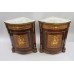 Pair of Marble Topped Inlaid French Corner Cabinets