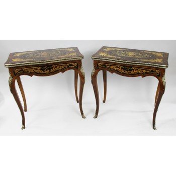 Pair of Marquetry Inlaid 19th c. Card Tables