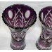 Pair of Amethyst Cut Glass Overlay Crystal Vases