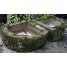 Pair of Early Antique Stone Corner Troughs