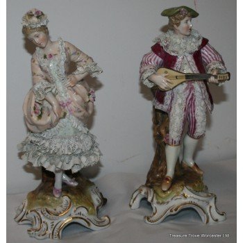 Pair of Antique German Sitzendorf Porcelain Figures