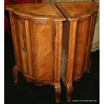 Pair of Serpentine Fronted Walnut Corner Cabinets