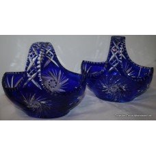 Pair of Cut Glass Blue Overlay Crystal Baskets