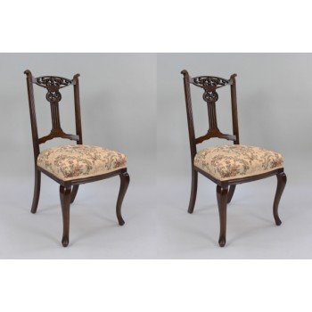 Pair of Edwardian Mahogany Chairs with Tapestry Upholstered Seats