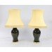 Pair of Large Vintage Ceramic & Gilt Table Lamps with Shades